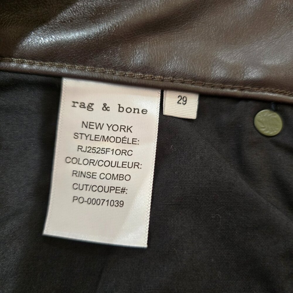 Rag & Bone Lori Mid-Rise Wide Leg Jeans Dark Rinse Faux Leather Trim Size 29 NWT - Picture 9 of 9